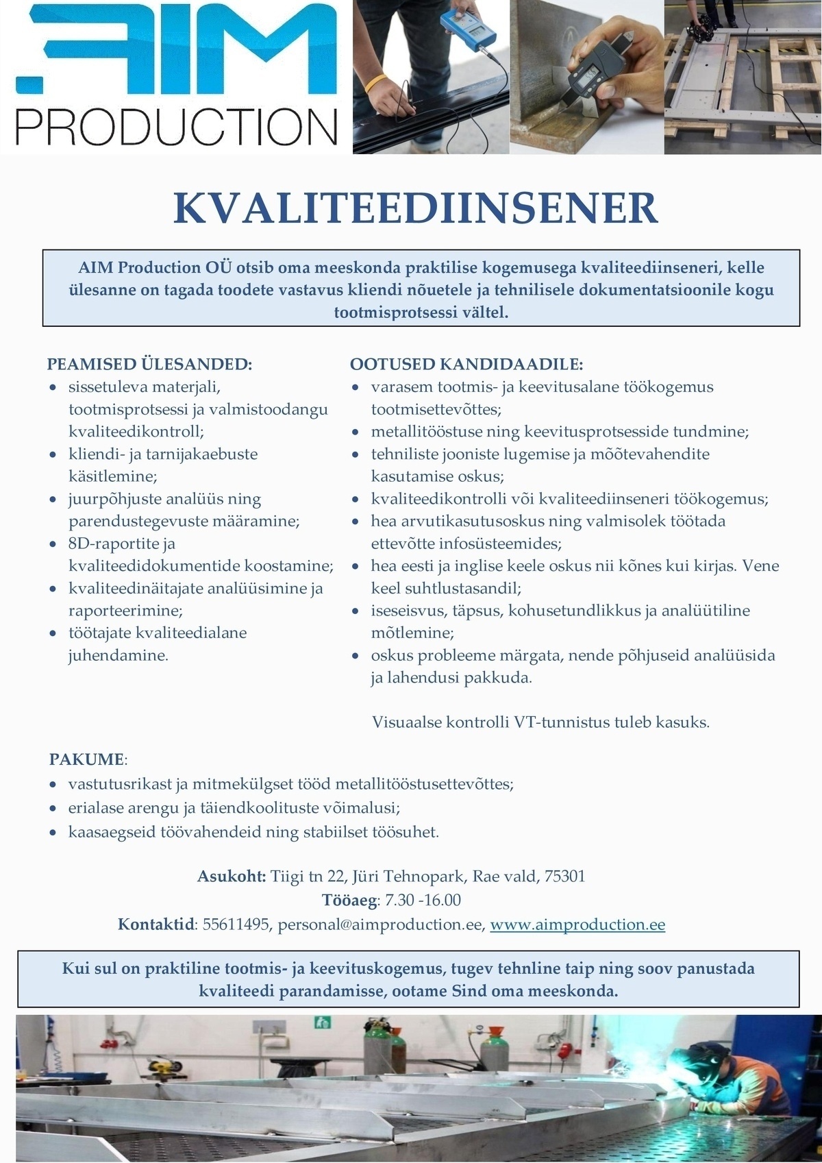 AIM PRODUCTION OÜ KVALITEEDIINSENER