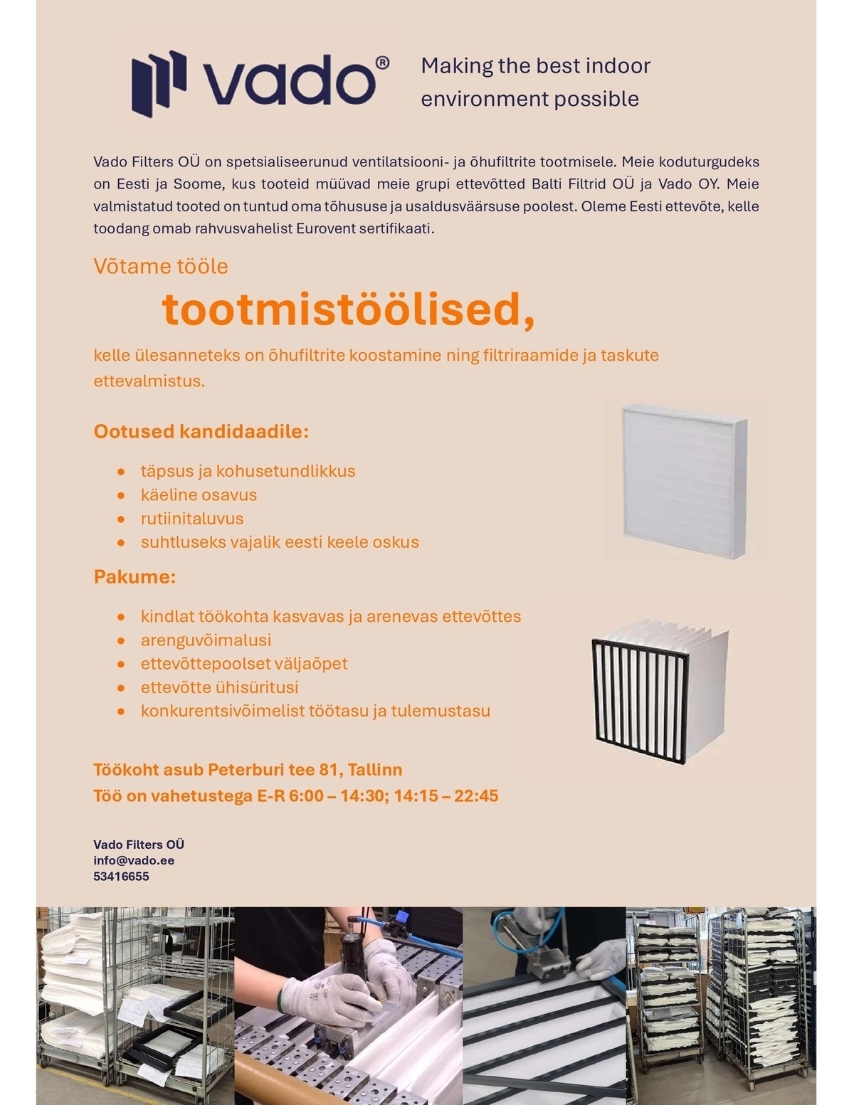 VADO FILTERS OÜ Tootmistööline