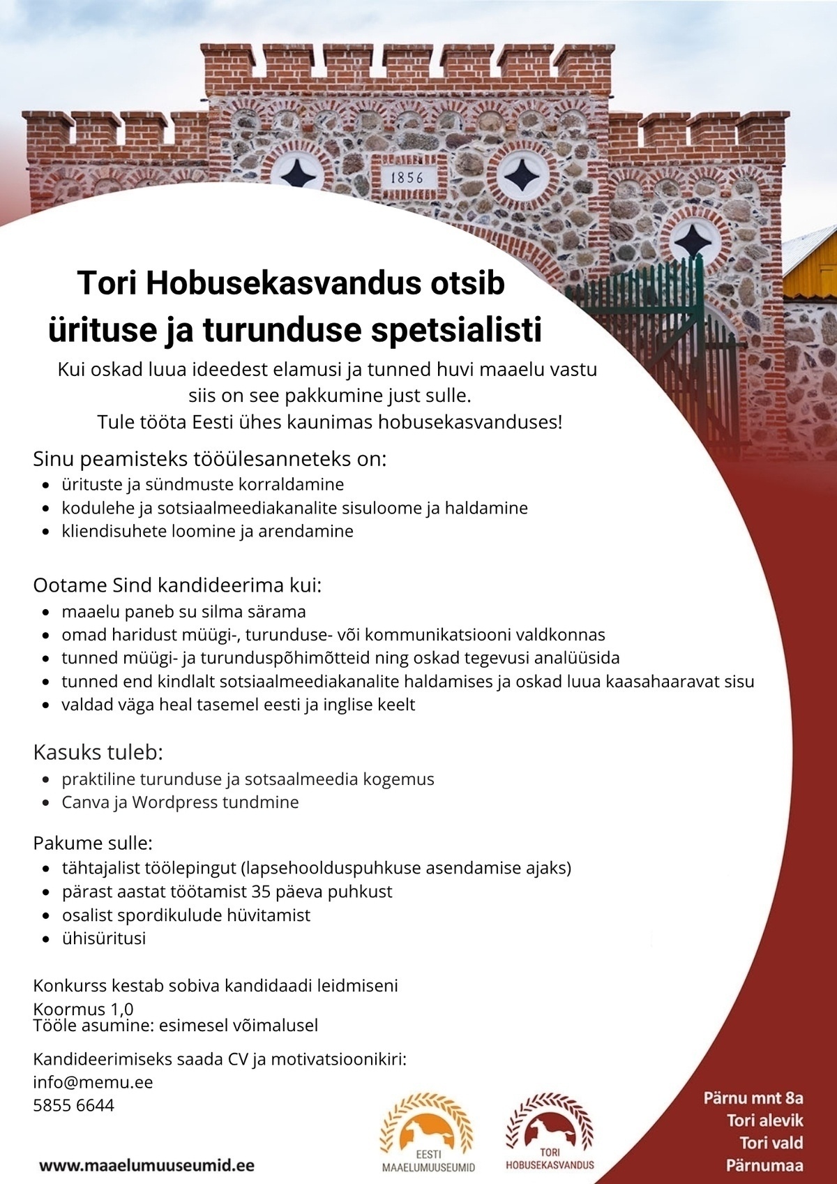 Sihtasutus Eesti Maaelumuuseumid Ürituse ja turunduse spetsialist