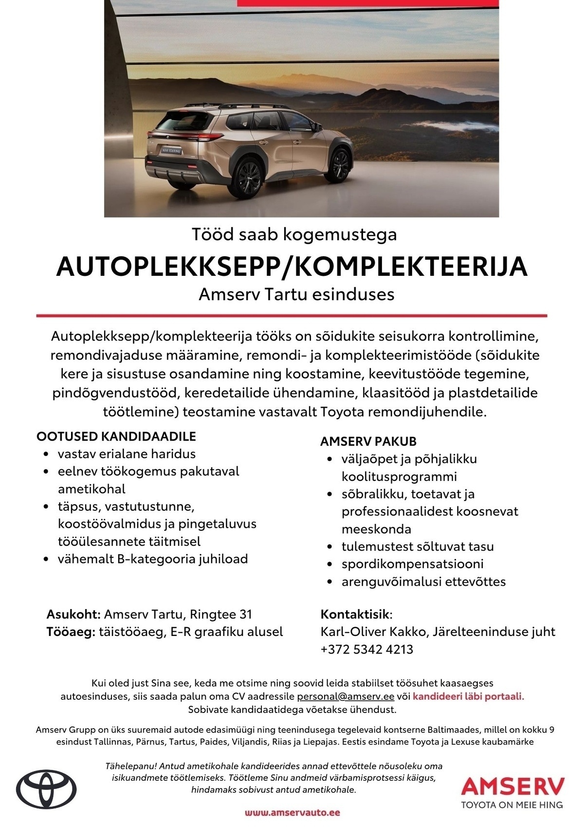 Amserv Auto OÜ Autoplekksepp/komplekteerija Amserv Tartu esinduses