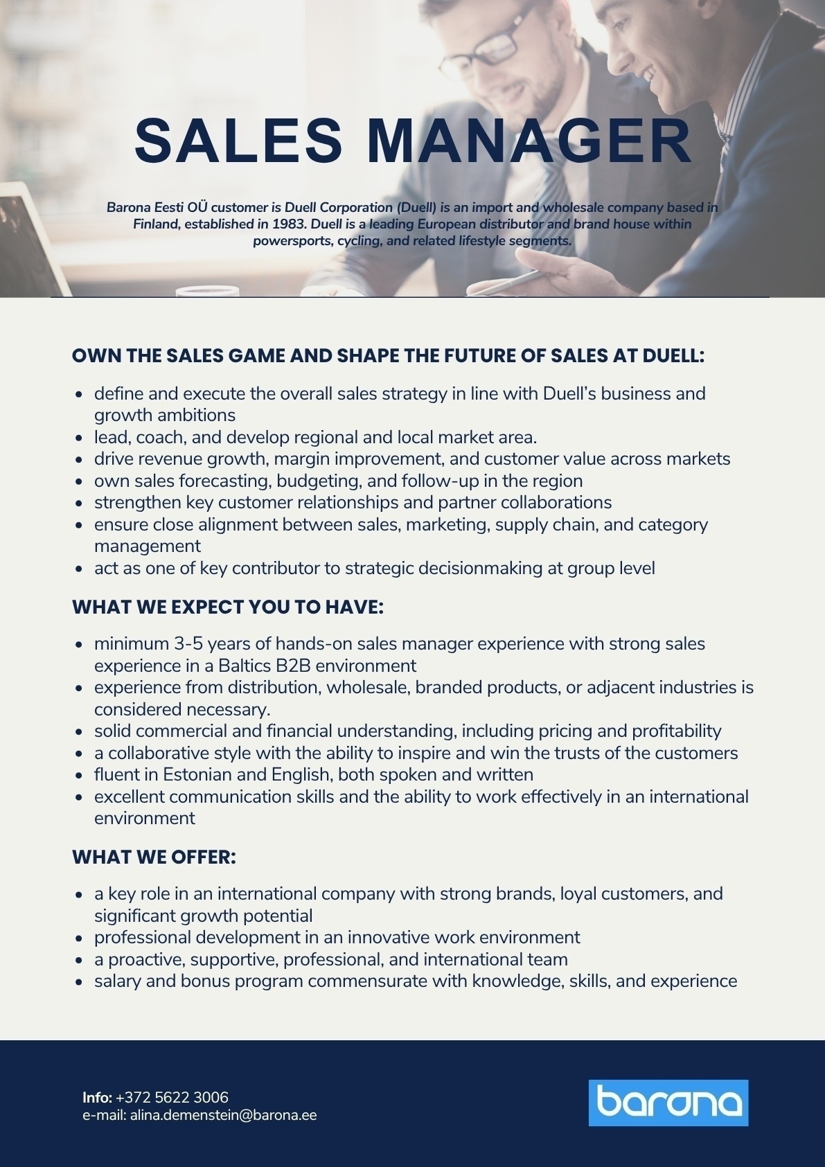 Barona Eesti OÜ SALES MANAGER