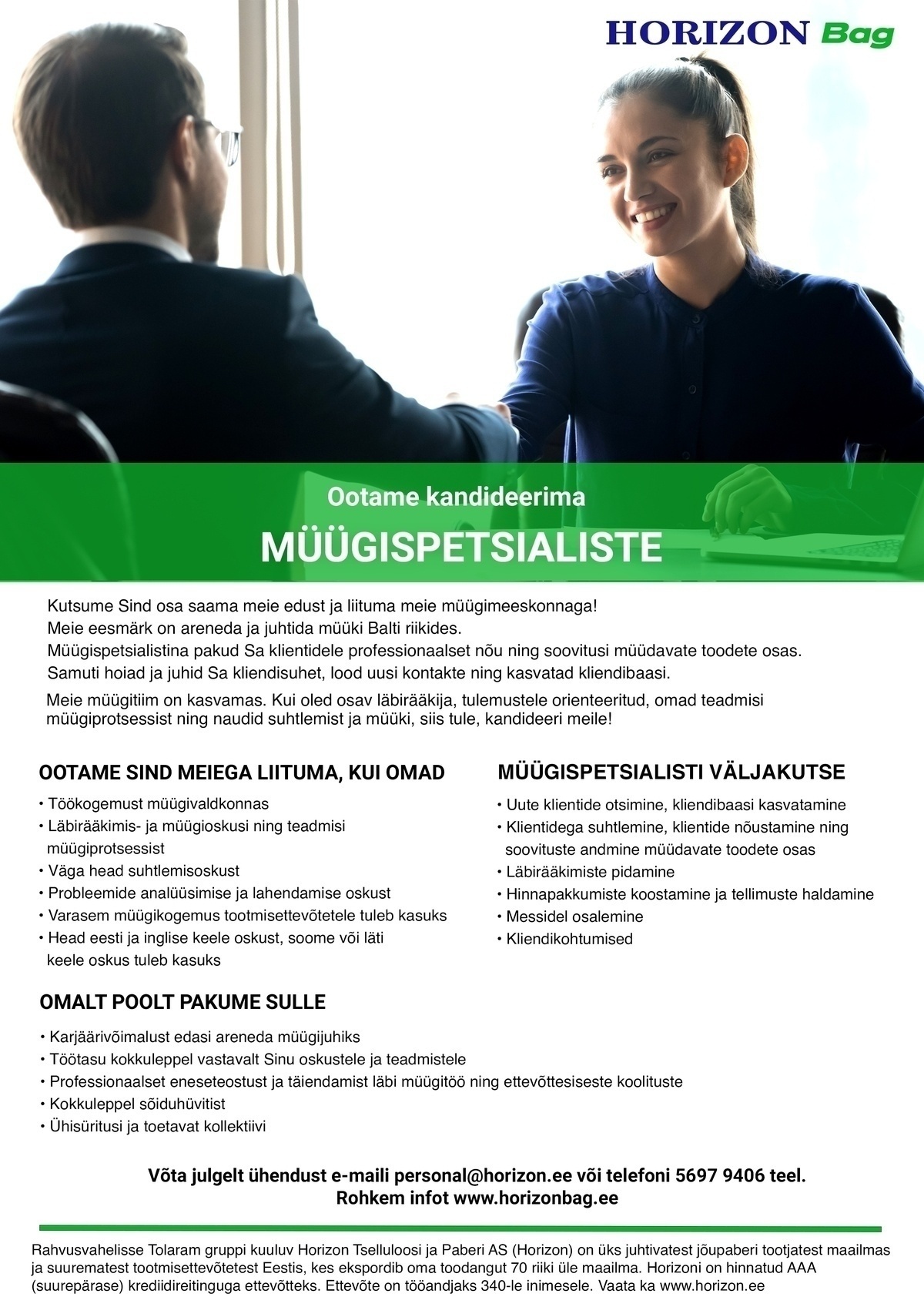 Horizon Tselluloosi ja Paberi AS MÜÜGISPETSIALIST