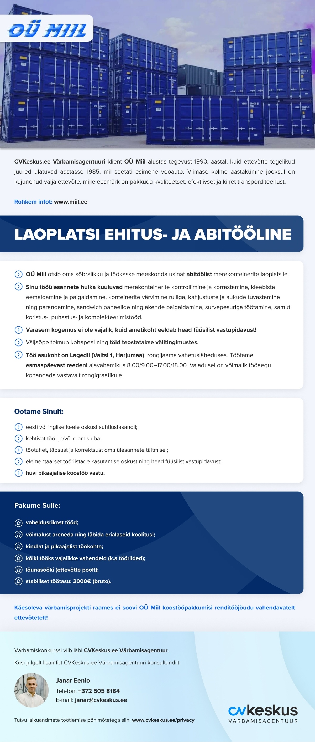 OÜ Miil LAOPLATSI EHITUS- JA ABITÖÖLINE