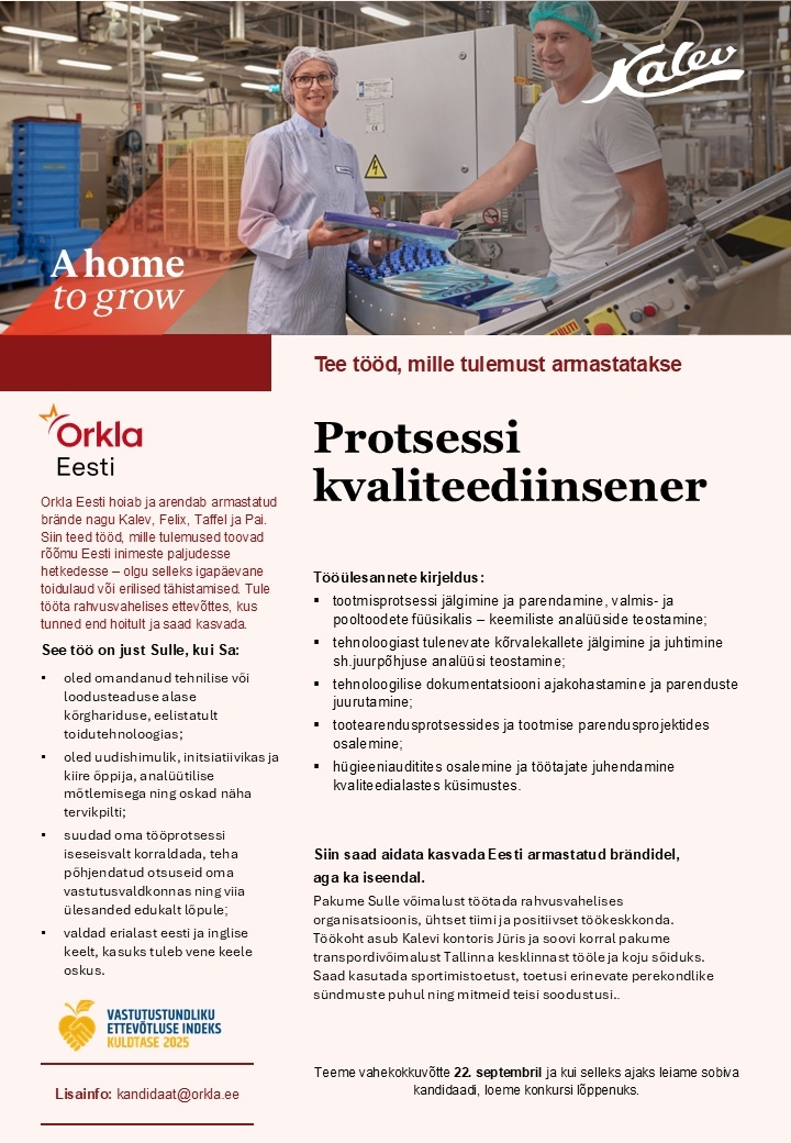 Orkla Eesti AS Protsessi kvaliteediinsener