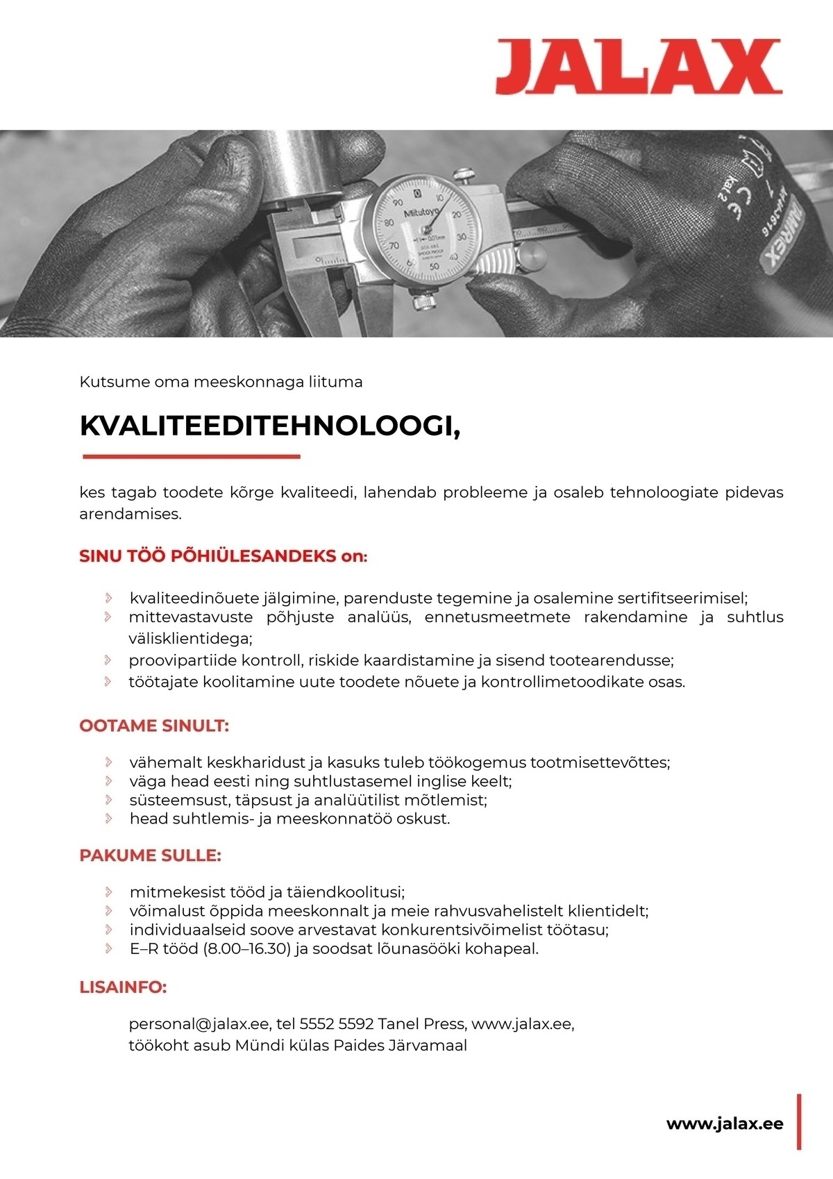 Jalax AS Kvaliteeditehnoloog