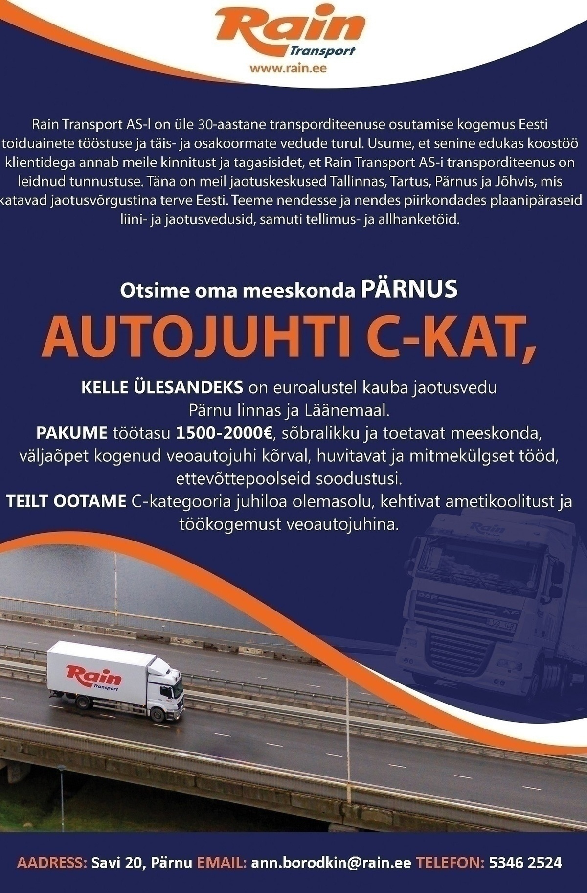 Rain Transport AS Veoautojuht