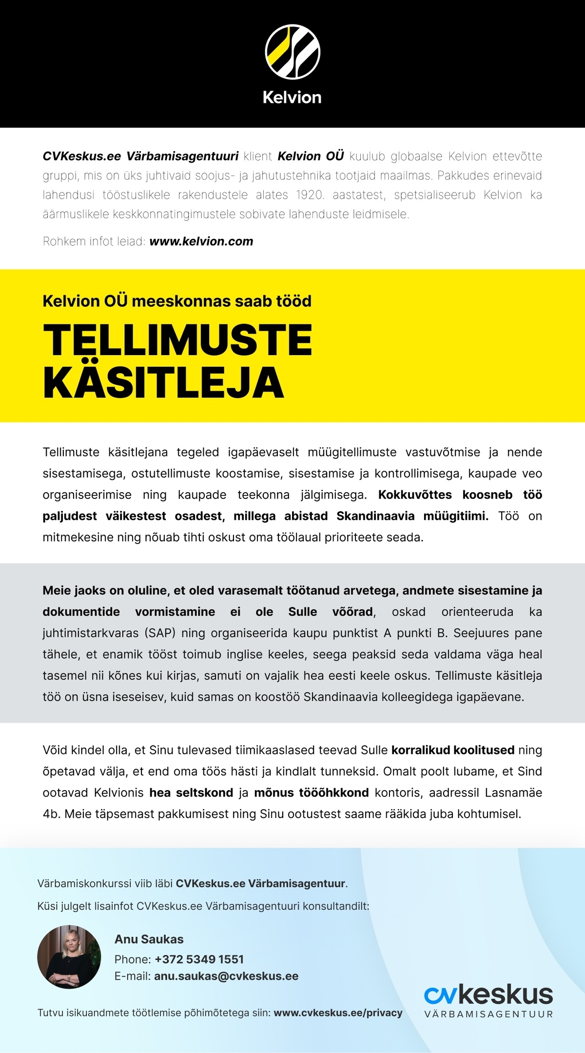 Kelvion OÜ TELLIMUSTE KÄSITLEJA