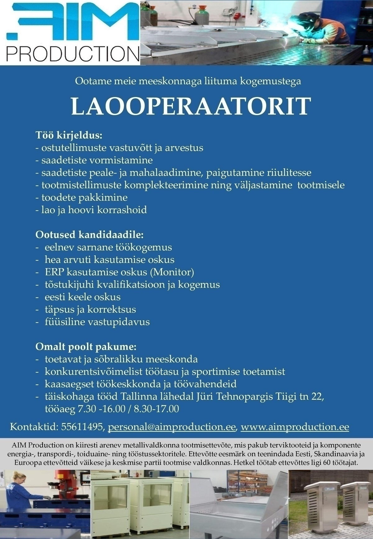 AIM PRODUCTION OÜ LAOOPERAATOR