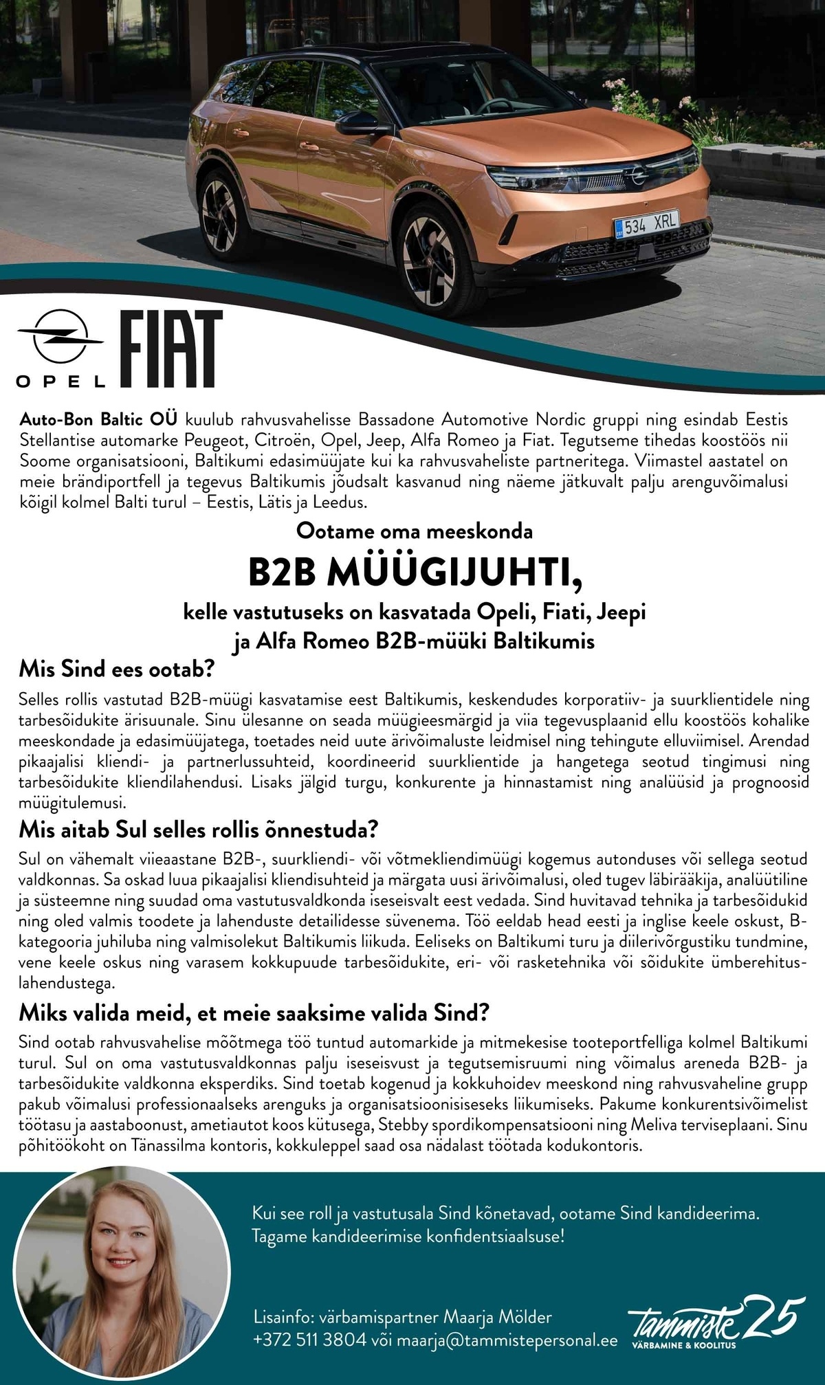 Tammiste Personalibüroo OÜ B2B müügijuht (Auto-Bon Baltic OÜ)