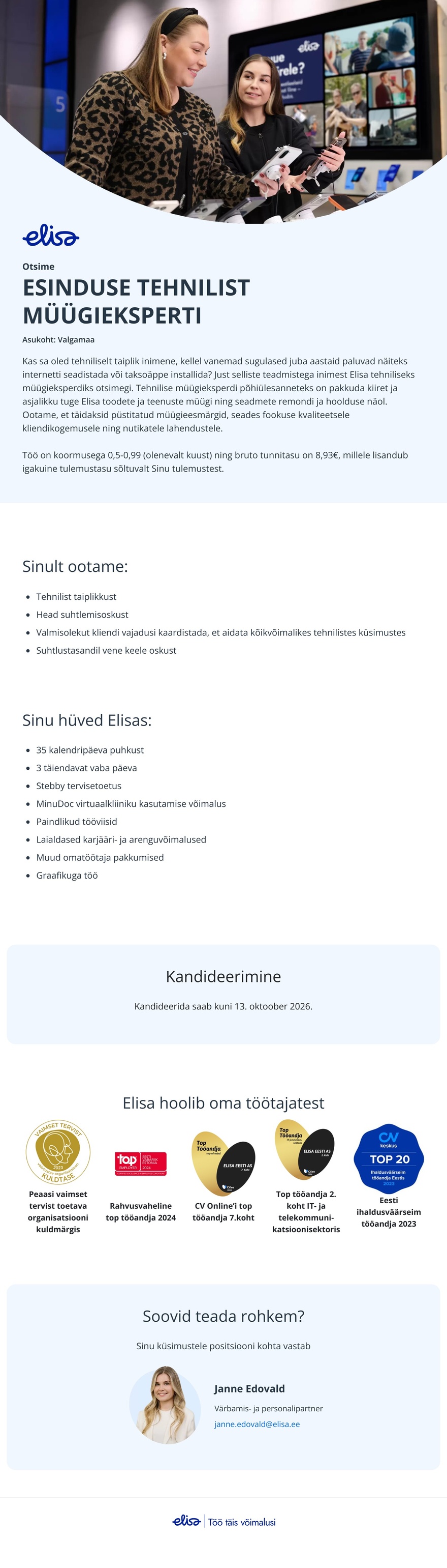 Elisa Eesti AS Esinduse tehniline müügiekspert