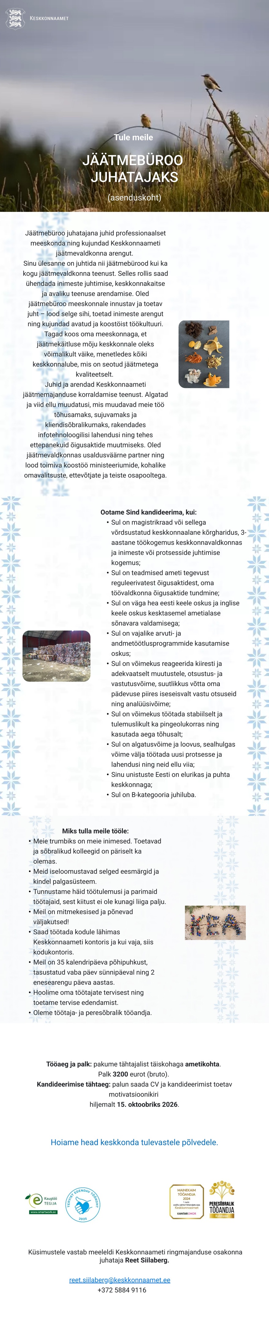 Keskkonnaamet Ringmajanduse osakonna jäätmebüroo juhataja