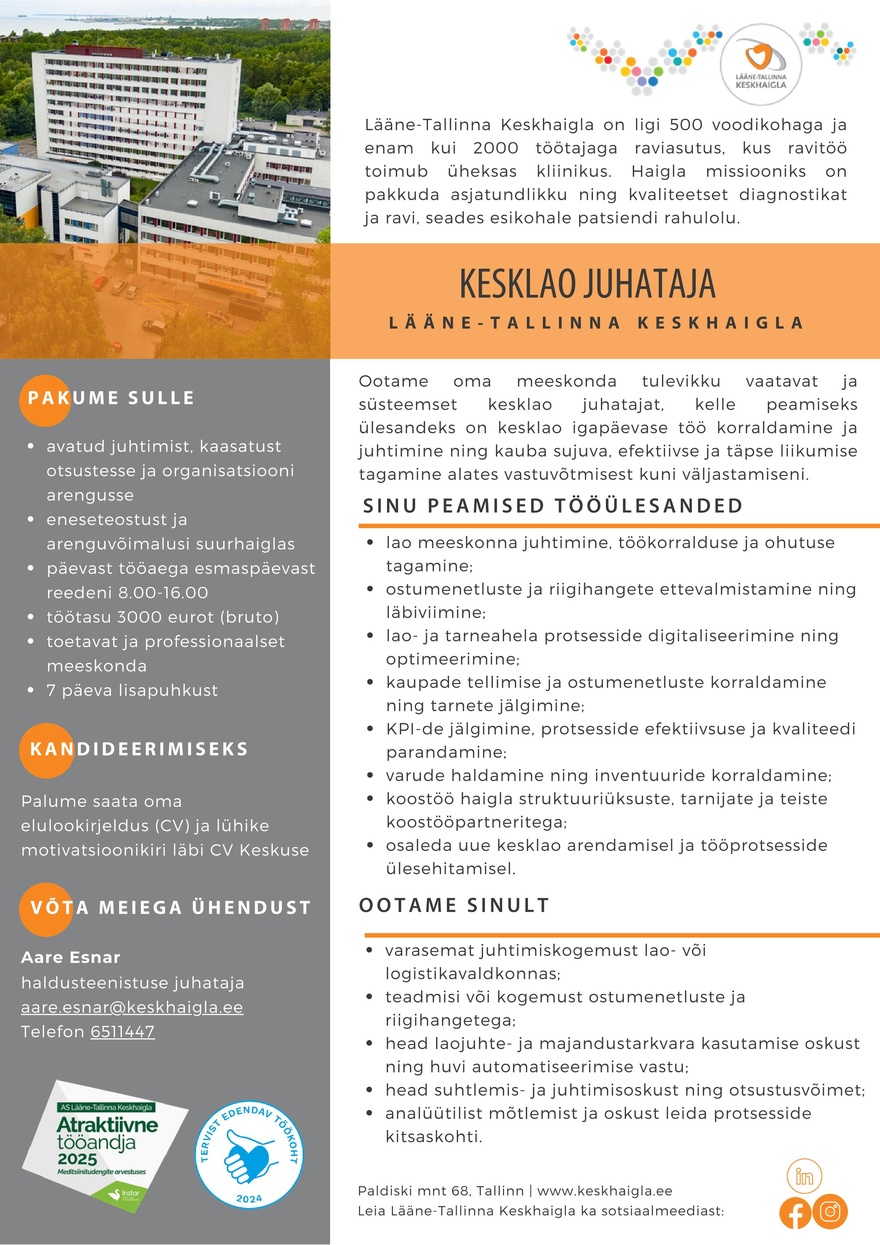 AS Lääne Tallinna Keskhaigla Kesklao juhataja