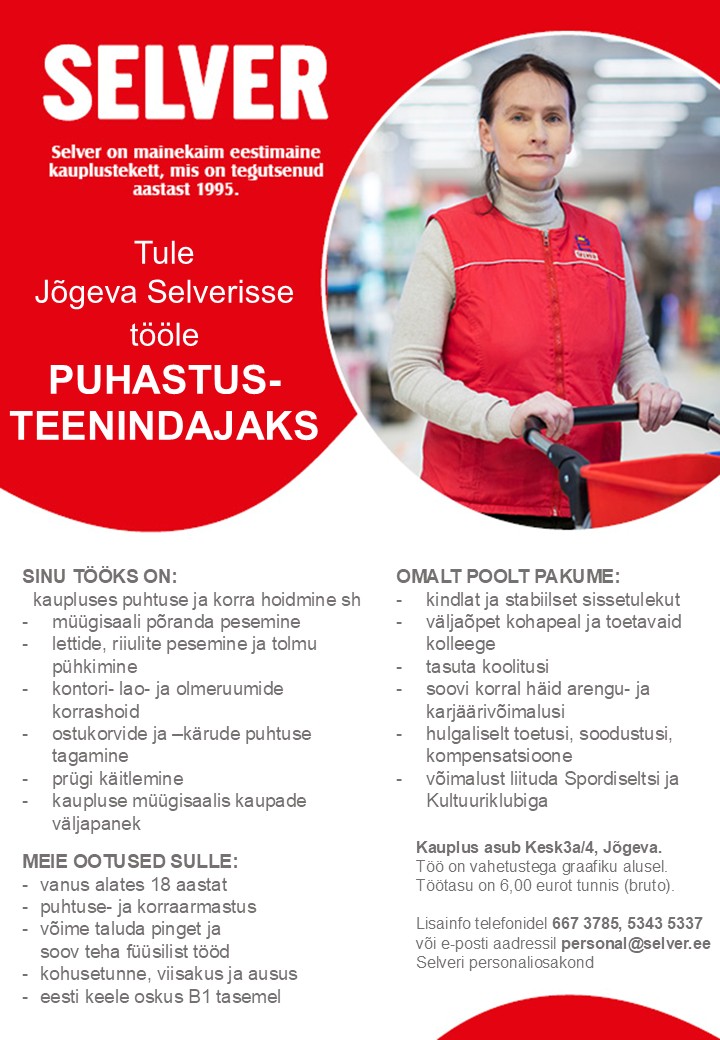 Selver Puhastusteenindaja Jõgeva Selveris