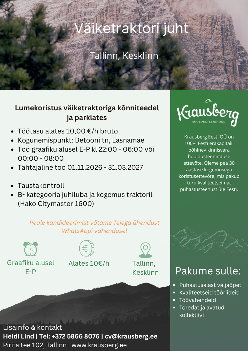 Krausberg Eesti OÜ Väiketraktori juht, Tallinn (tähtajaline)