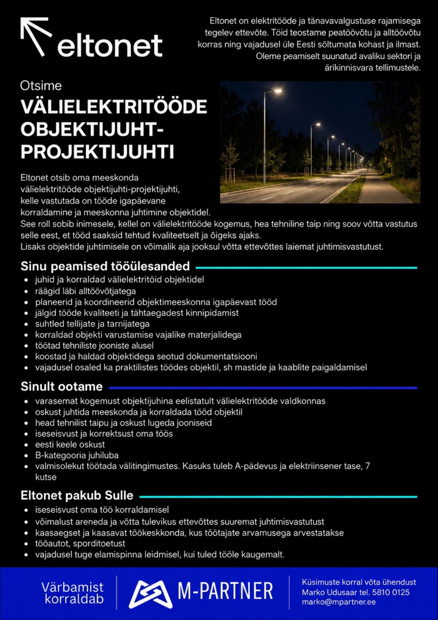 M-Partner HR Välielektritööde objektijuht-projektijuht