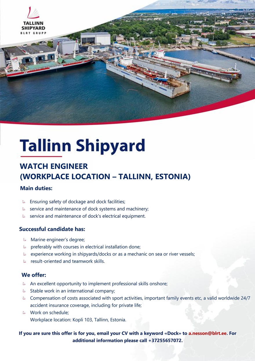Tallinn Shipyard OÜ WATCH ENGINEER
