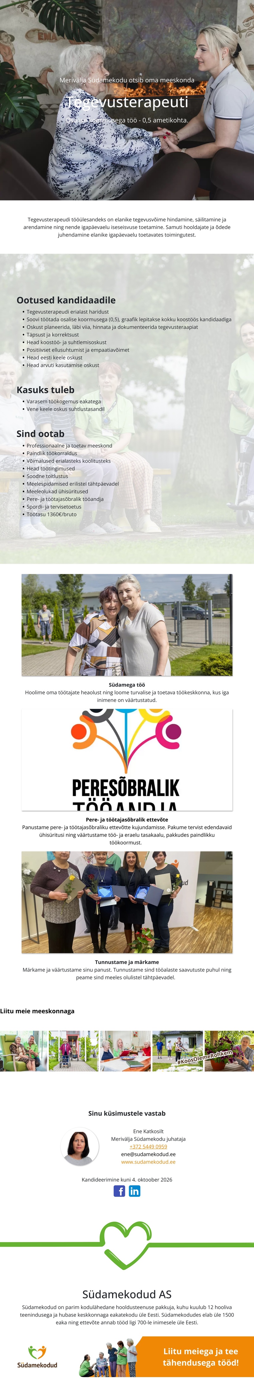 Merivälja Südamekodu Tegevusterapeut Merivälja Südamekodusse