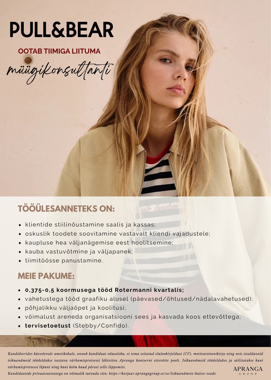 Apranga OÜ PULL&BEAR müügikonsultant