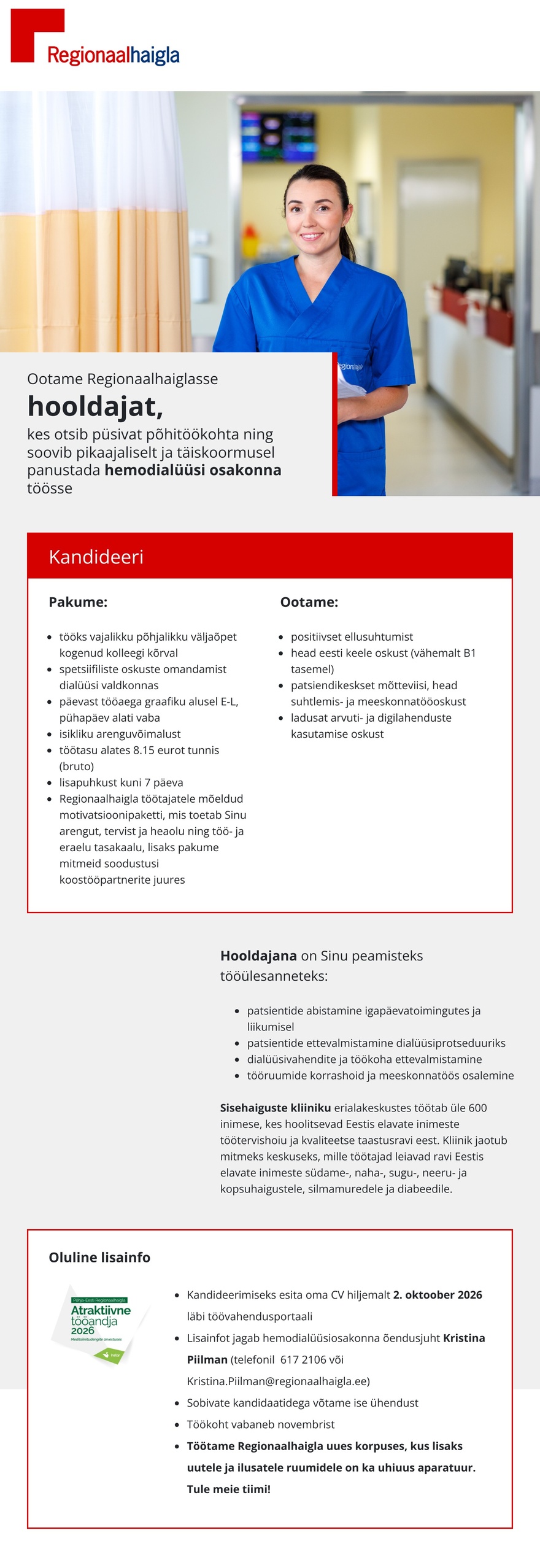 Põhja-Eesti Regionaalhaigla Hooldaja hemodialüüsi osakonda