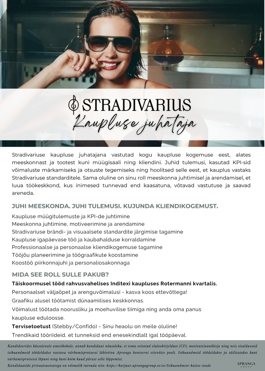 Apranga OÜ Stradivarius kaupluse juhataja