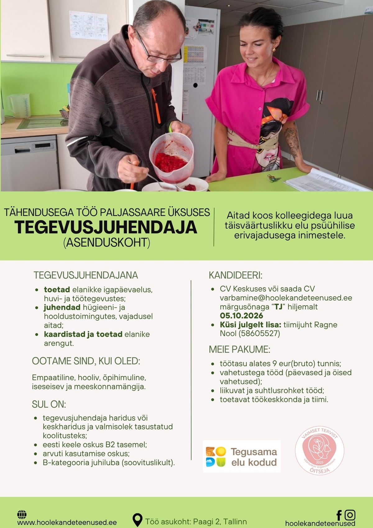 HOOLEKANDETEENUSED AS TÄHENDUSEGA TÖÖ tegevusjuhendajale Paljassaares