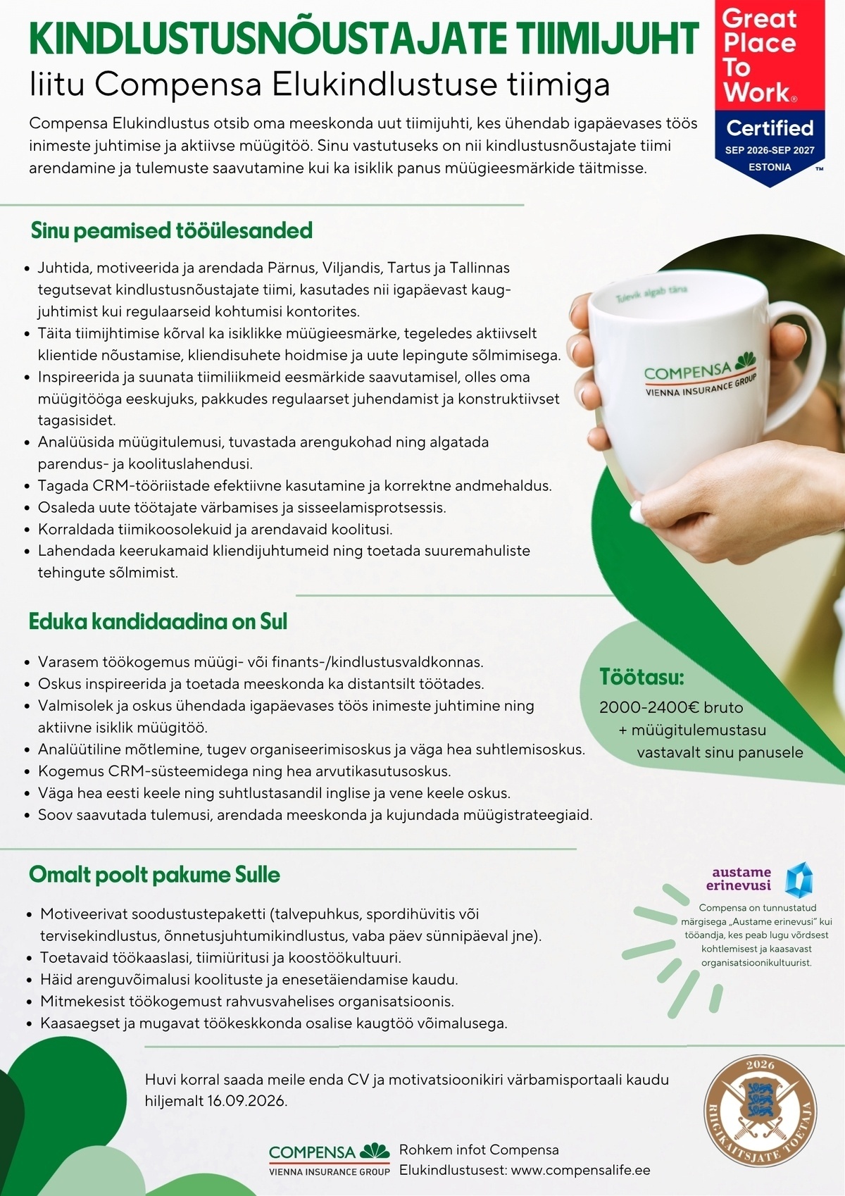 Compensa Life Vienna Insurance Group SE Kindlustusnõustajate tiimijuht