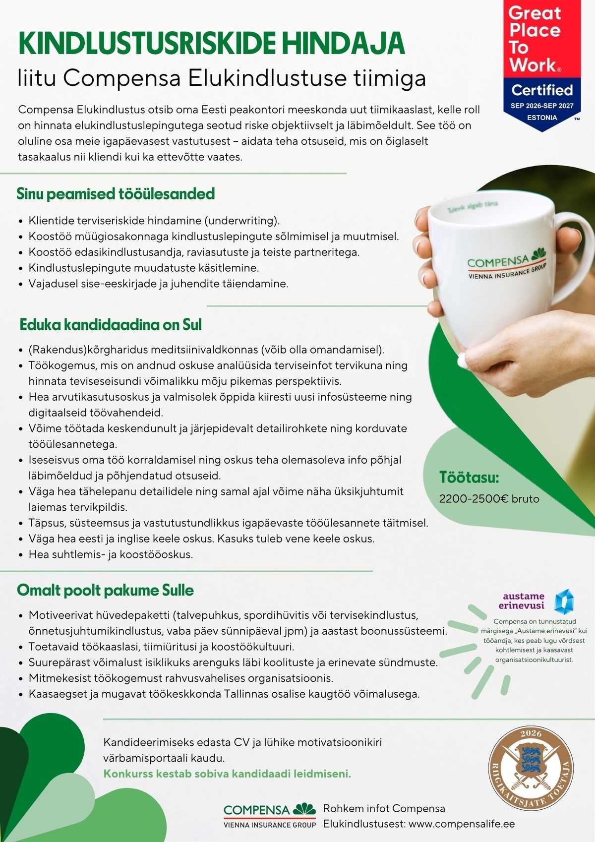 Compensa Life Vienna Insurance Group SE Kindlustusriskide hindaja