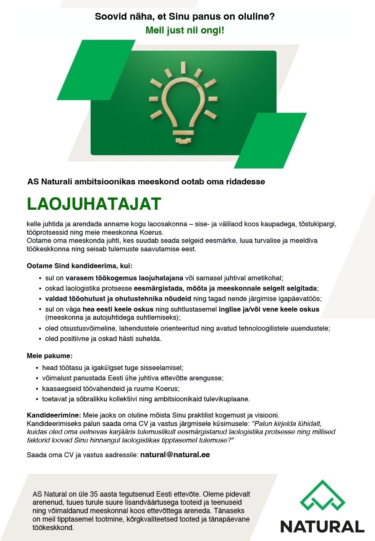 NATURAL AS Laojuhataja