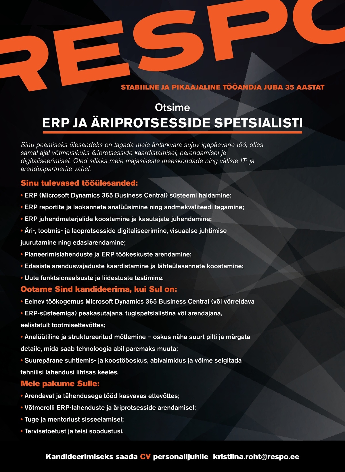 Respo Haagised AS ERP ja äriprotsesside spetsialist