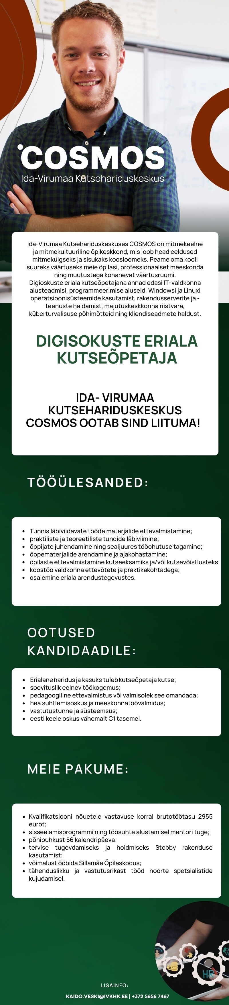 Ida-Virumaa Kutsehariduskeskus Digioskutse eriala kutseõpetaja, tule Ida-Virumaa Kutsehariduskeskus COSMOS pardale!