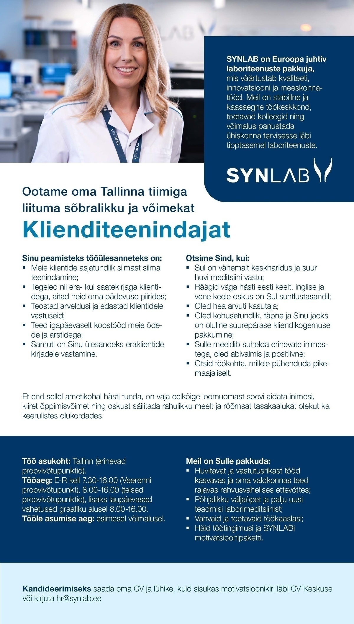 SYNLAB Eesti OÜ Klienditeenindaja
