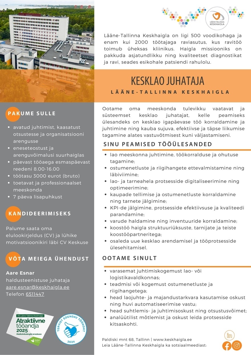 AS Lääne Tallinna Keskhaigla Kesklao juhataja