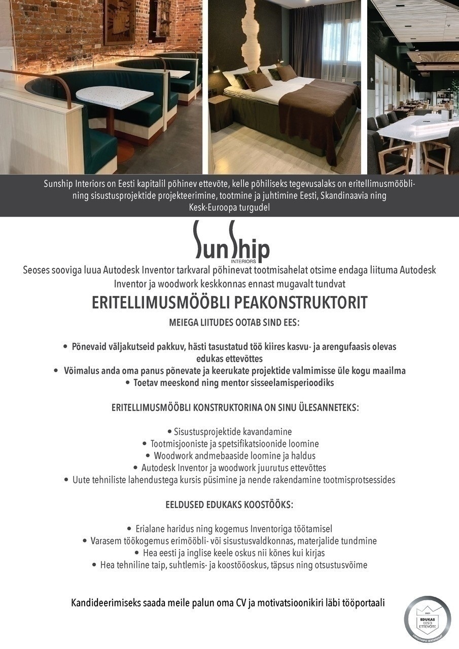 Sunship OÜ Eritellimusmööbli konstruktor