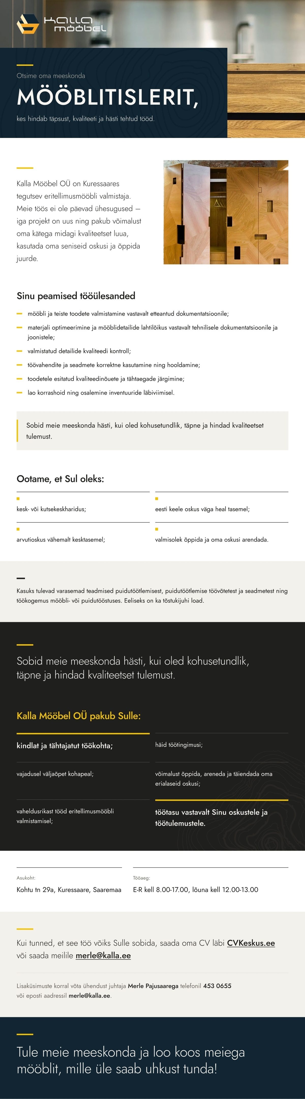 Kalla Mööbel OÜ MÖÖBLITISLER