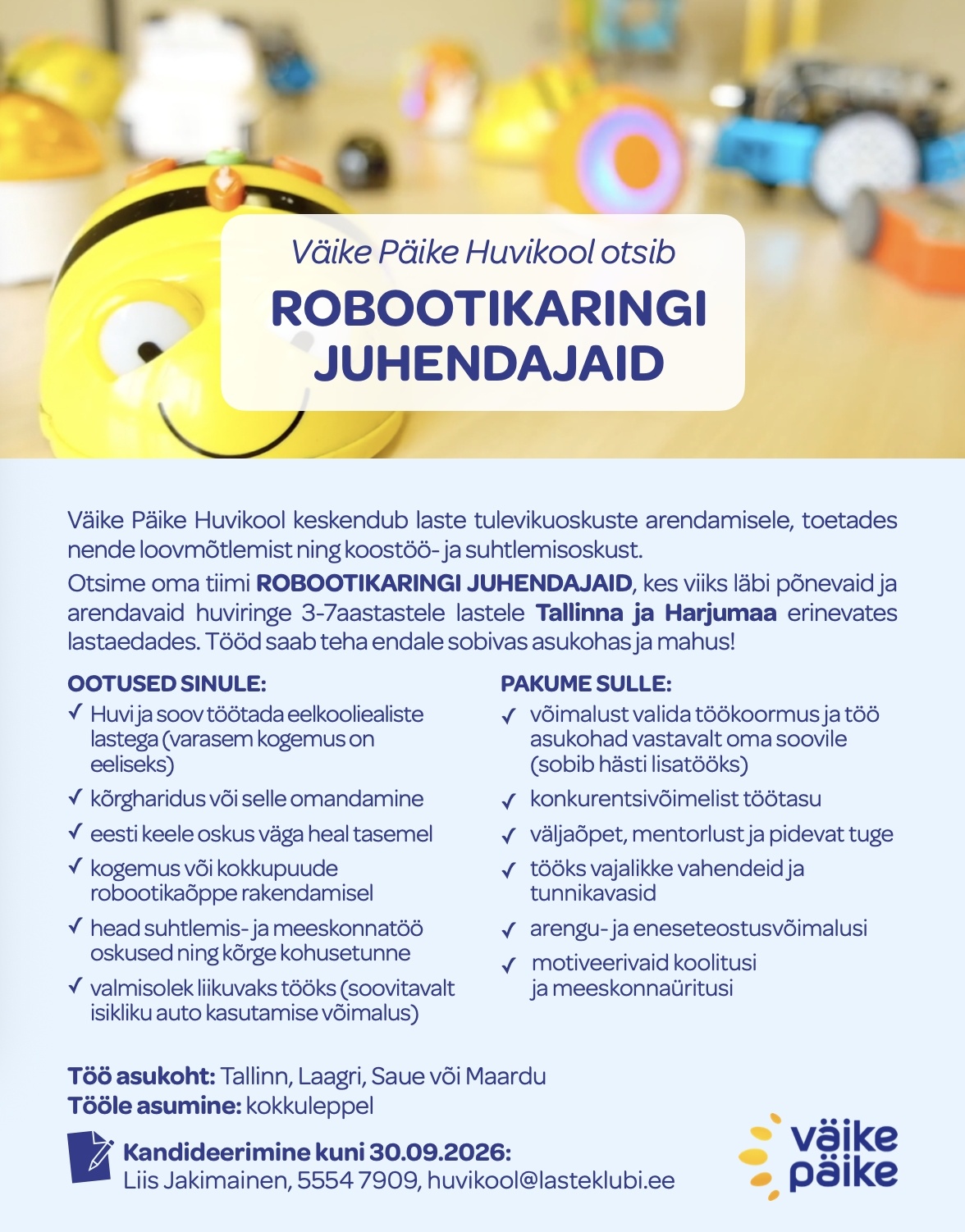 Väike Päike Huvikool Robootikaringi juhendaja