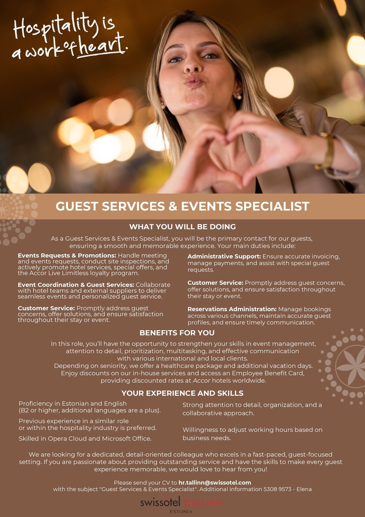 SWISSOTEL ESTONIA OÜ Guest Services & Events Specialist
