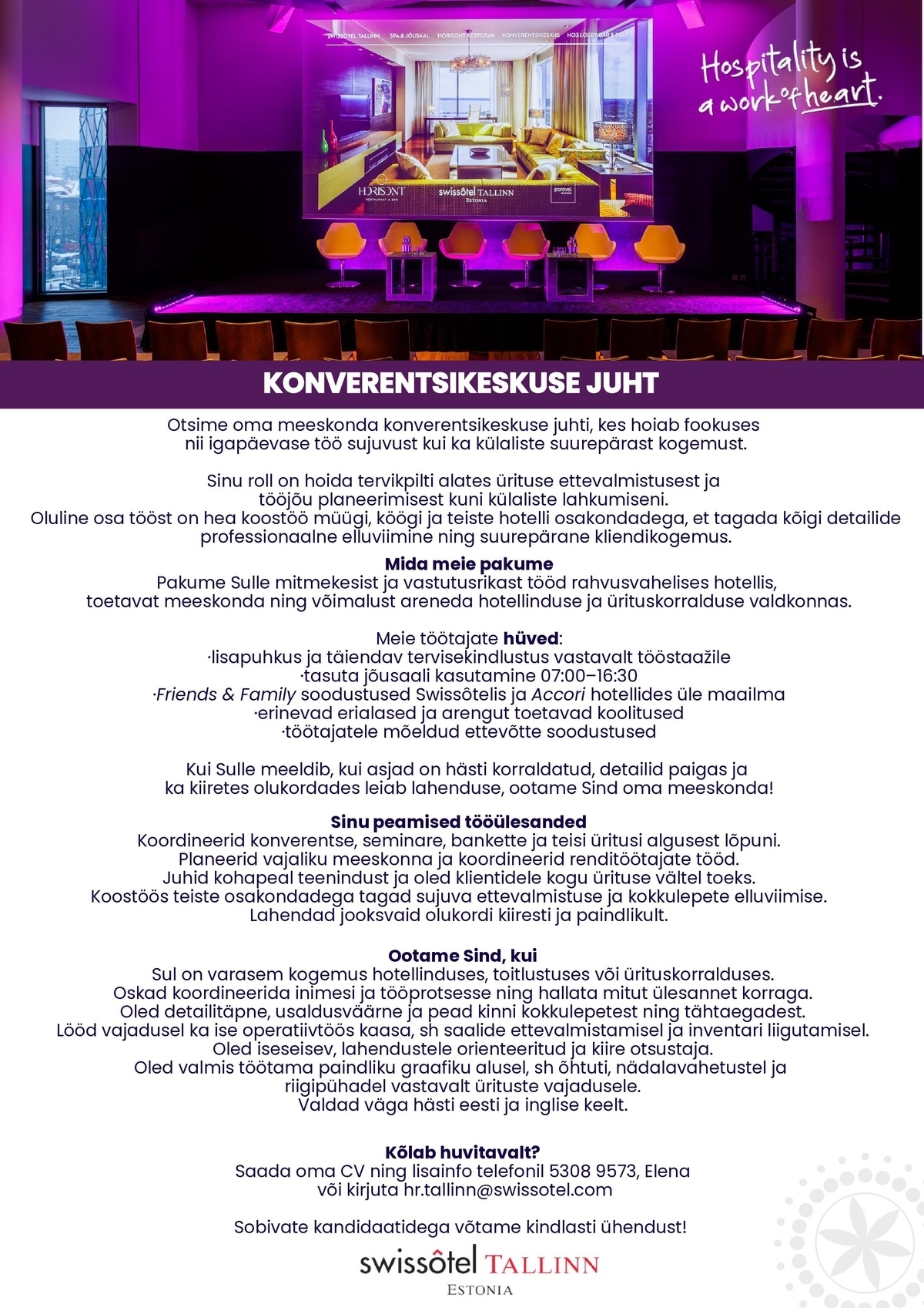 SWISSOTEL ESTONIA OÜ Konverentsikeskuse juht