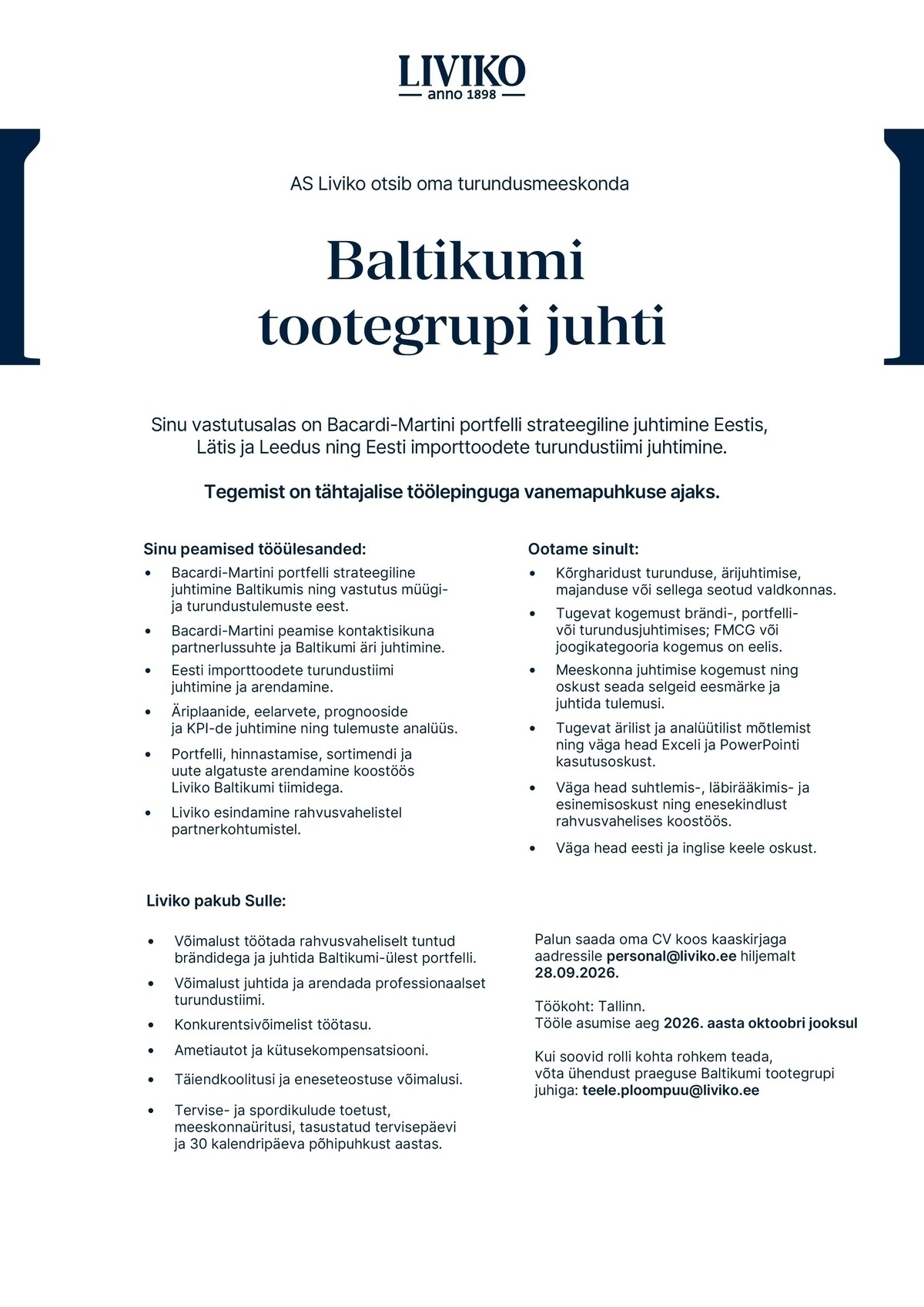 Liviko AS Baltikumi tootegrupi juht