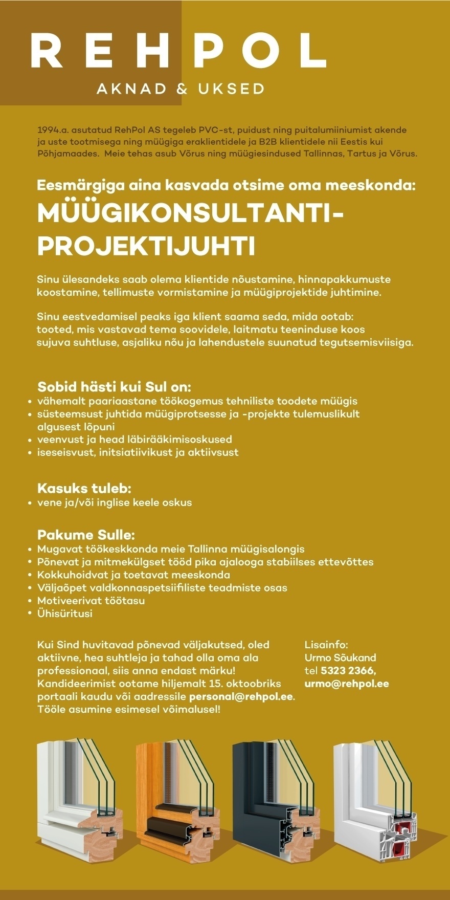 REHPOL AS Müügikonsultant-projektijuht