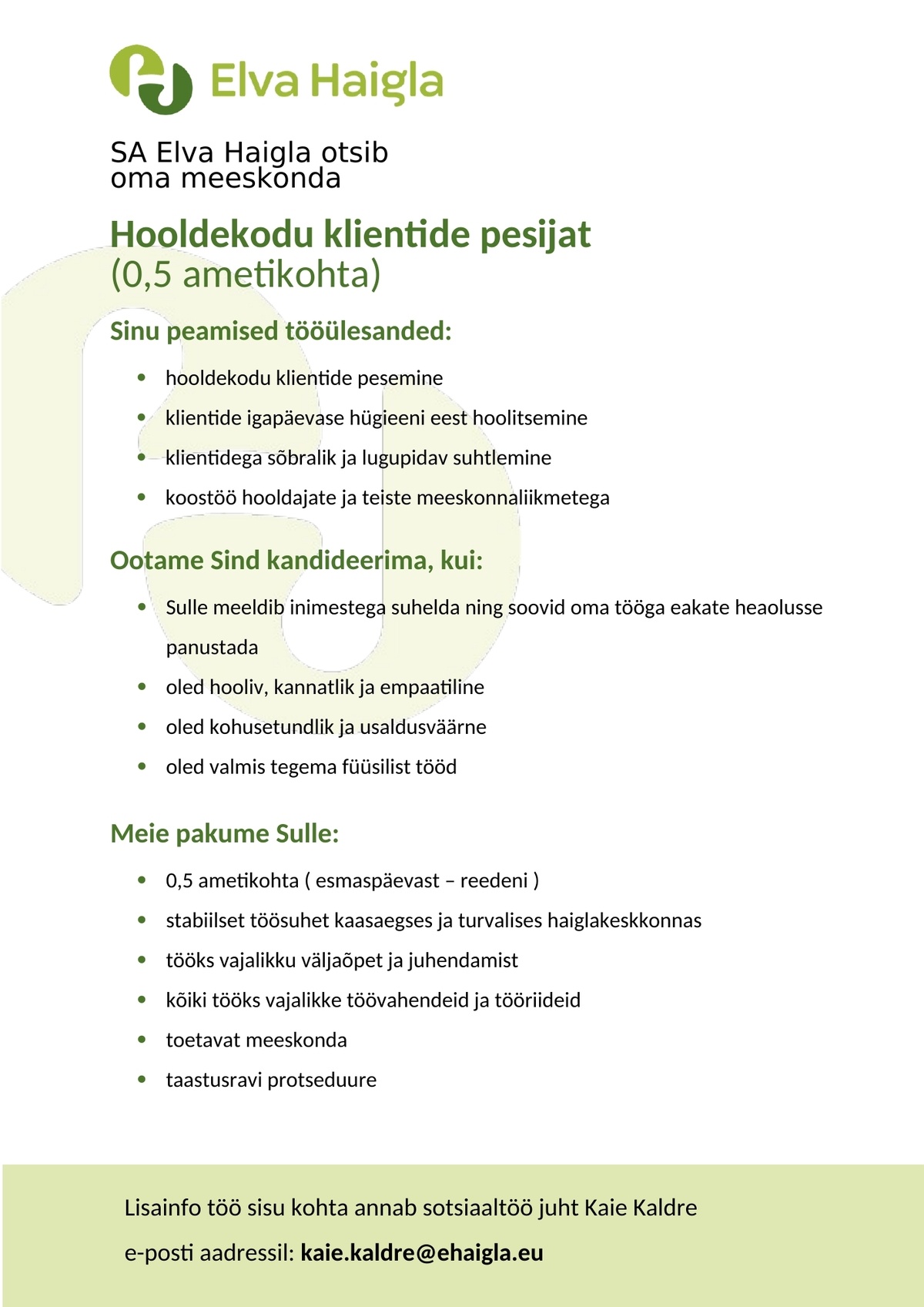 ELVA HAIGLA SA Abitööline