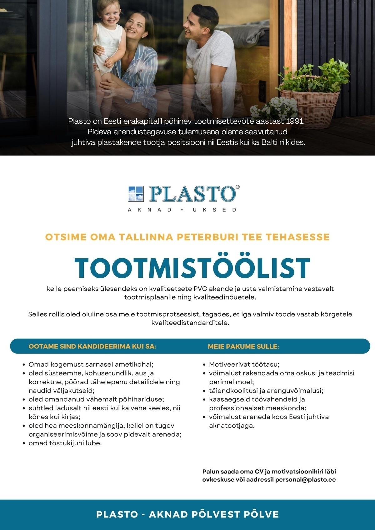 OÜ Plasto Aknad.Uksed Tootmistööline