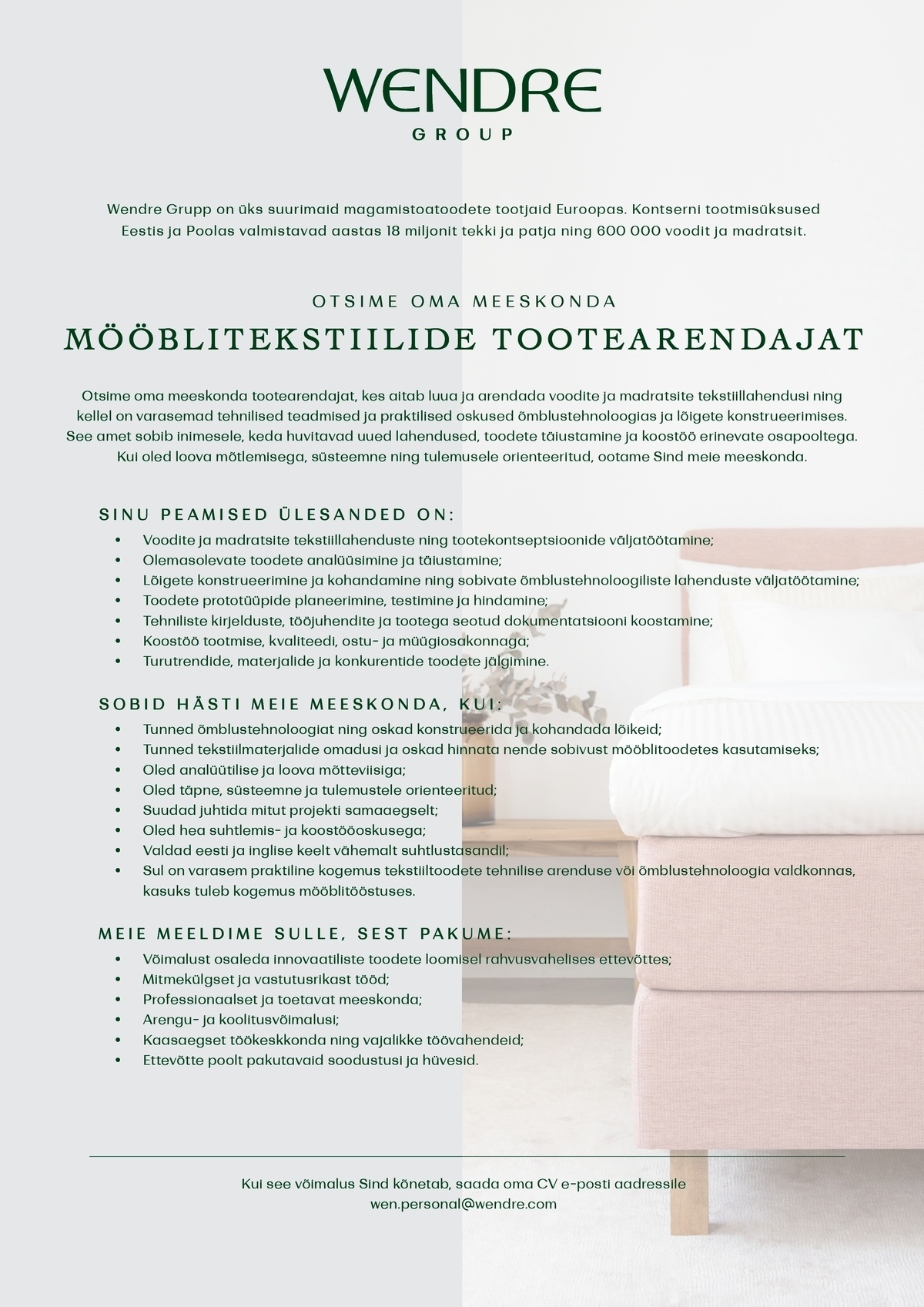 Wendre AS Mööblitekstiilide tootearendaja