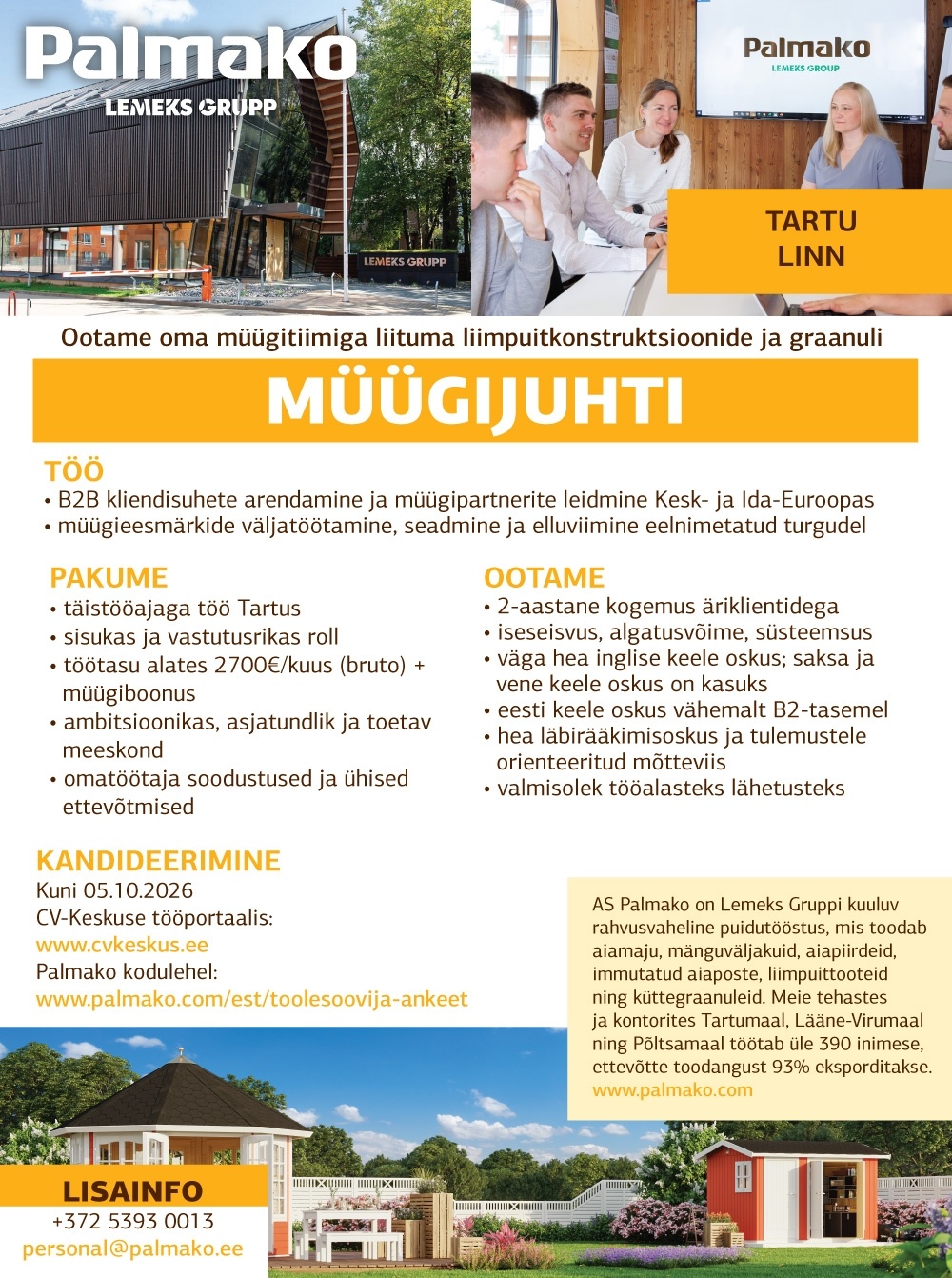 Palmako AS Liimpuitkonstruktsioonide ja graanuli MÜÜGIJUHT