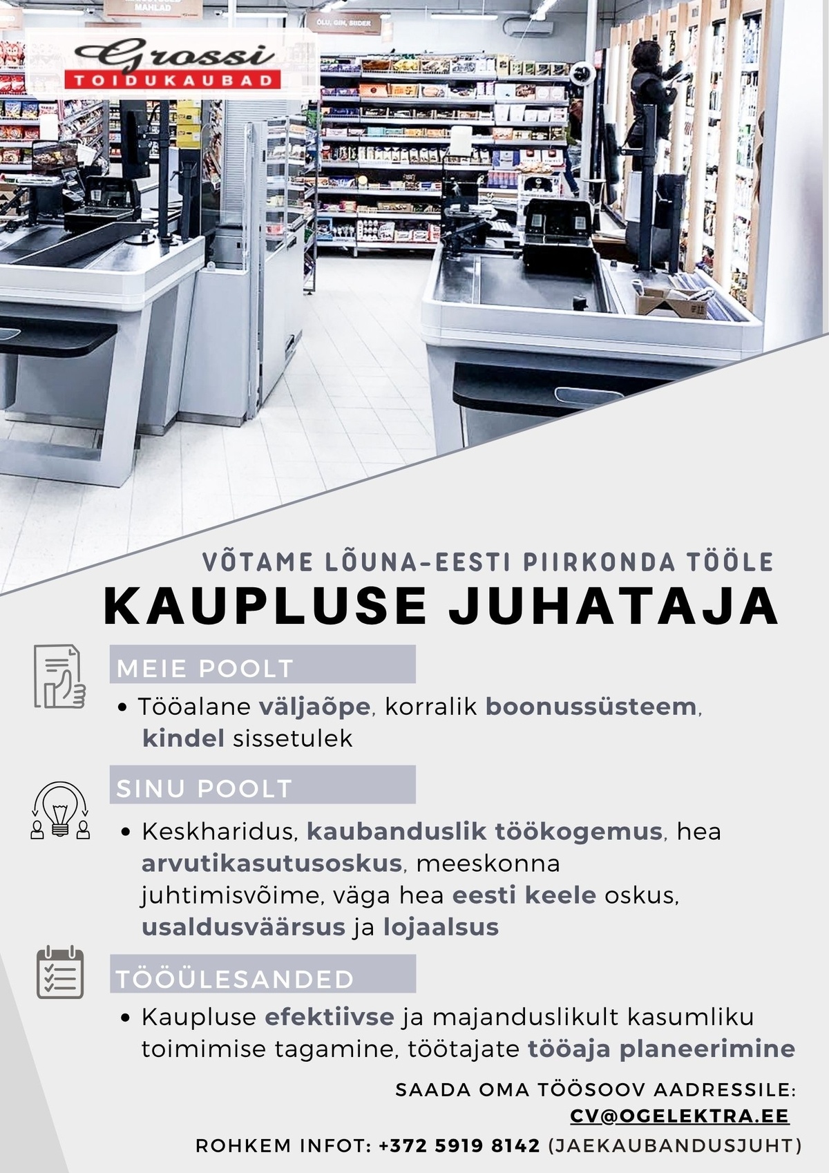 OG Elektra AS Kaupluse juhataja (Lõuna-Eesti piirkond)