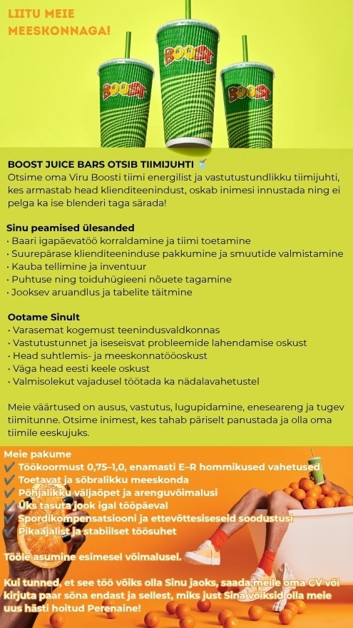 MEGAMAHLAD OÜ Tule Boosti tiimijuhiks!
