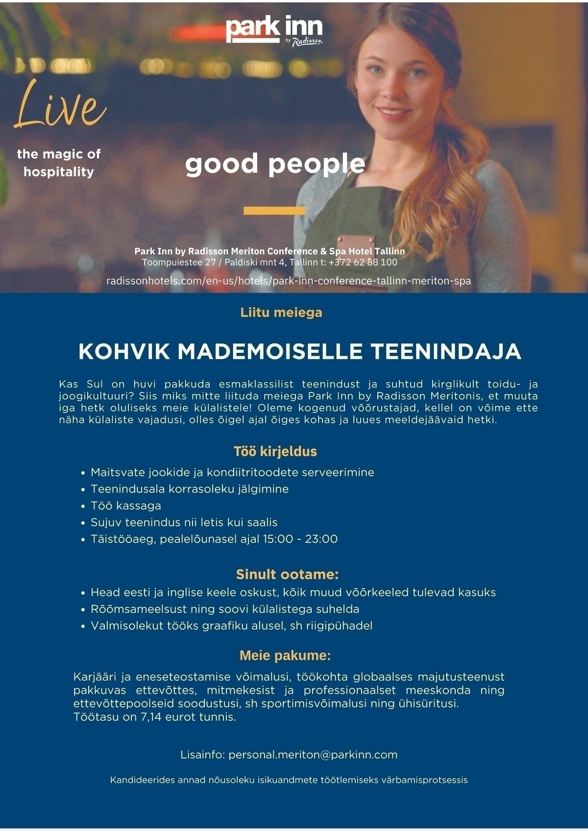 Meriton Hotels OÜ Kohviku teenindaja
