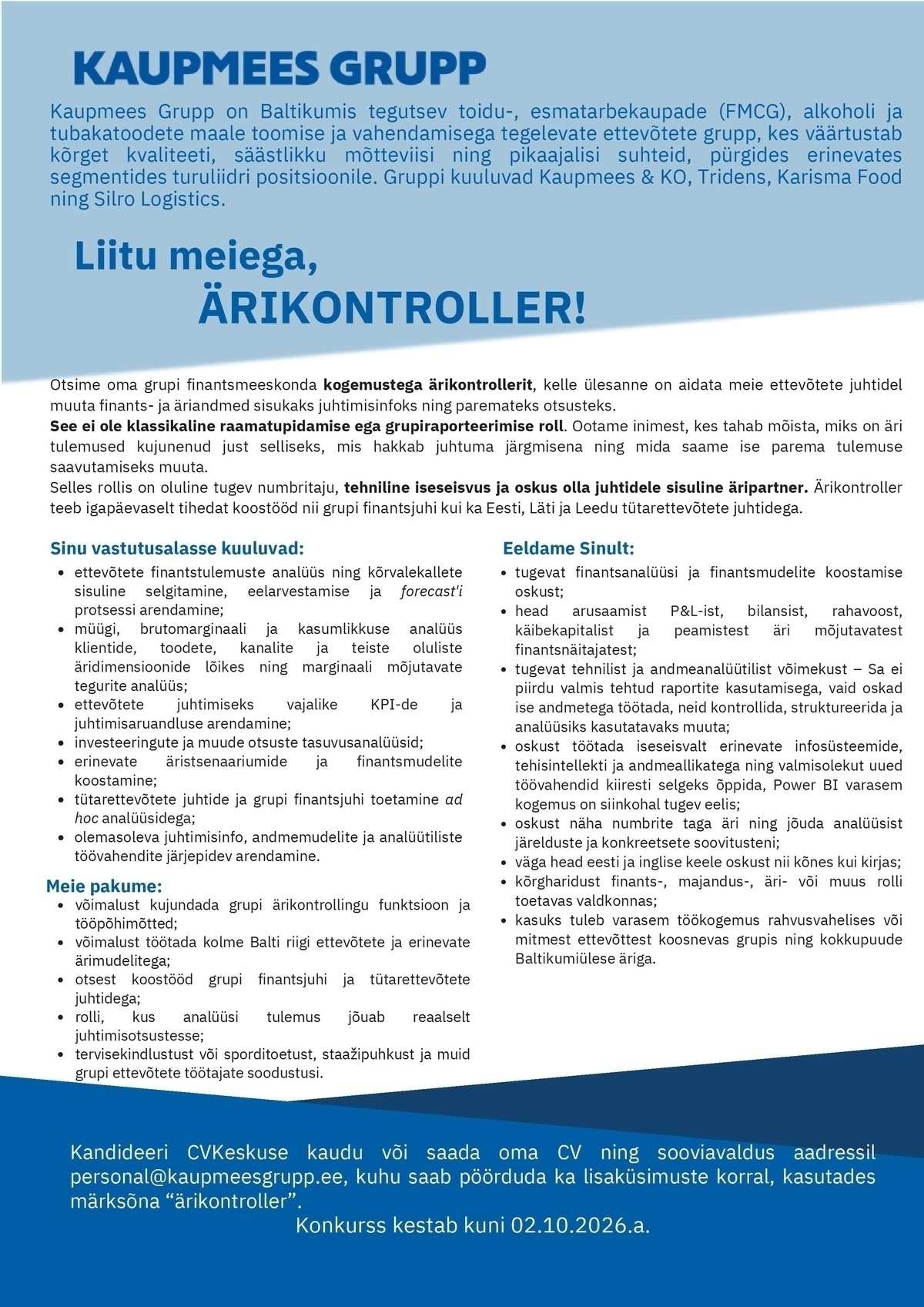 AS Kaupmees Grupp Ärikontroller