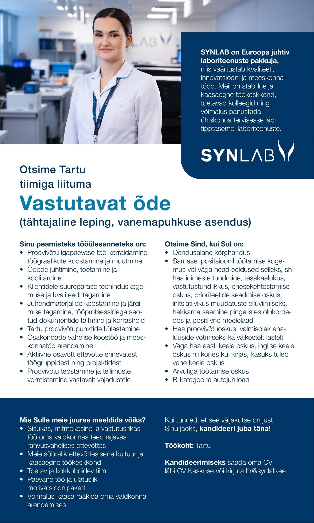 SYNLAB Eesti OÜ Vastutav õde