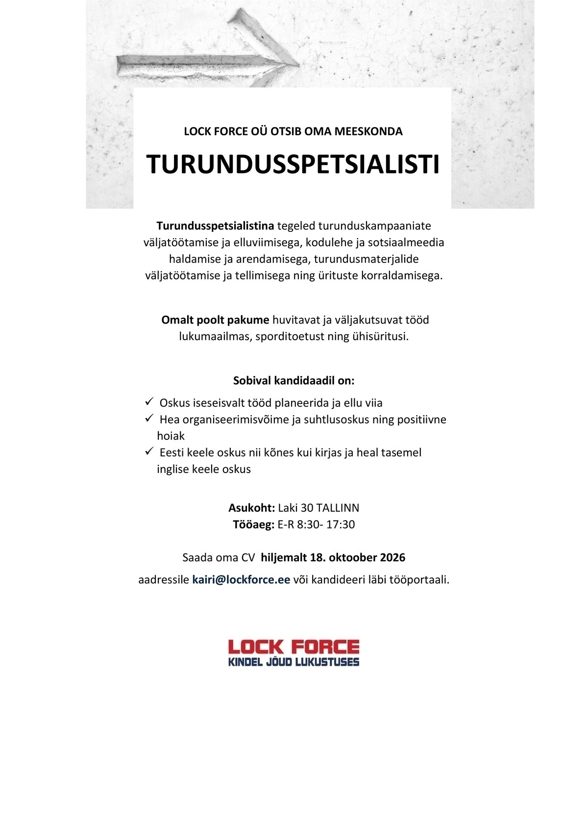 Lock Force OÜ Turundusspetsialist