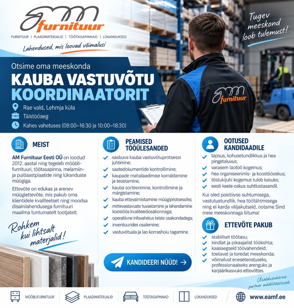 AM FURNITUUR EESTI OÜ Lao vastuvõtu koordinaator